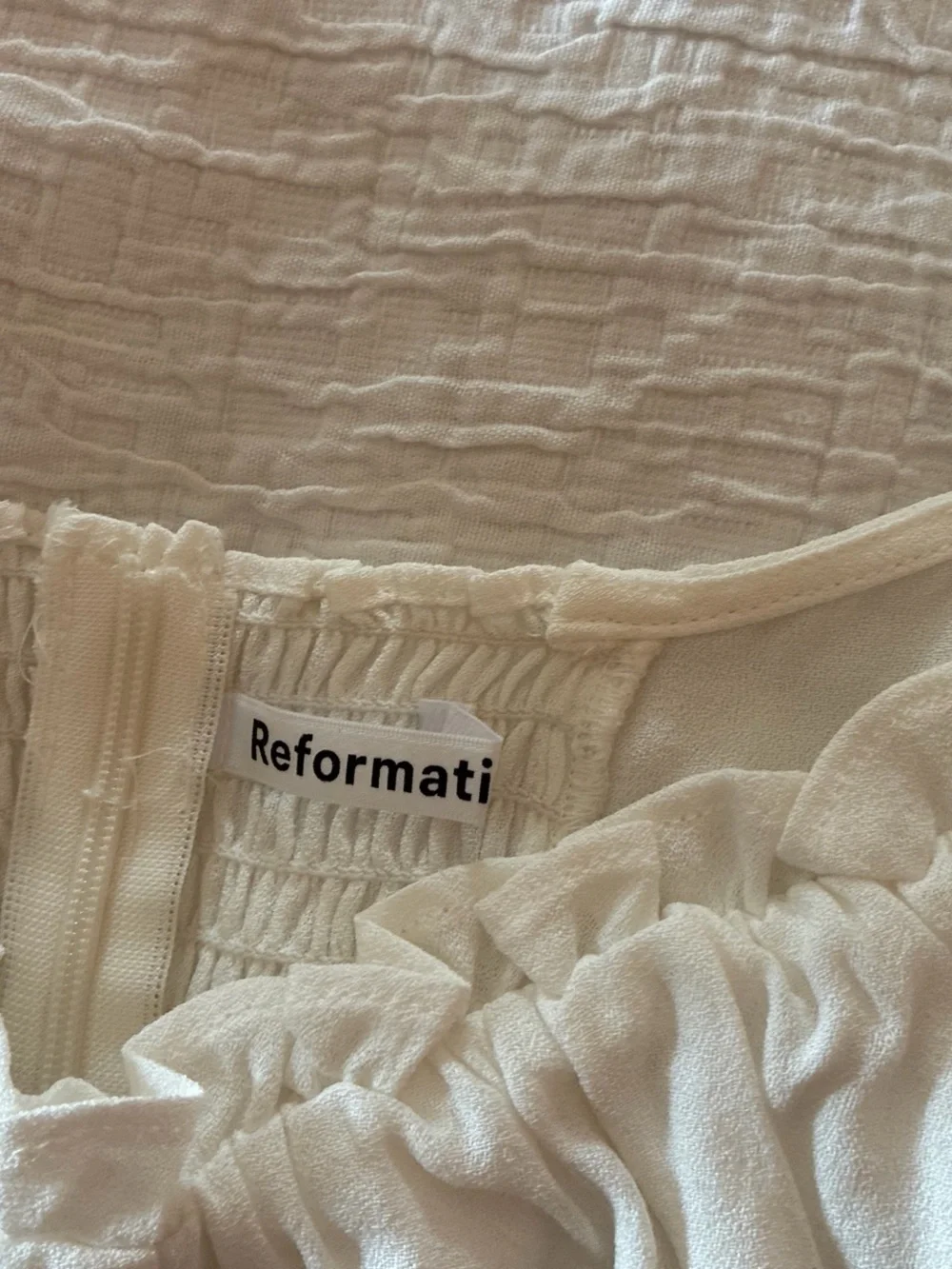Reformation Ivory Puff-Sleeve Button Front Blouse